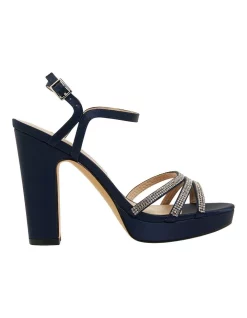 Discount 🎉 NINA Saralyn Navy Satin 🛒 Sandals ✨