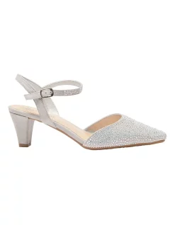 Brand new 🧨 Easy Steps Adelle Heeled 🎁 Shoes In Silver Fabric ⌛