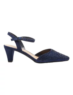 Brand new ❤️ Easy Steps Adelle Heeled 👍 Shoes In Navy Fabric 🎉